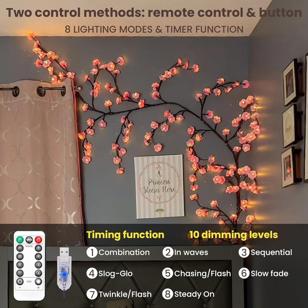 LED Cherry Blossom Branch Lights – Decorative Willow Vine Twig Garland for Wall, Door & Home Decor